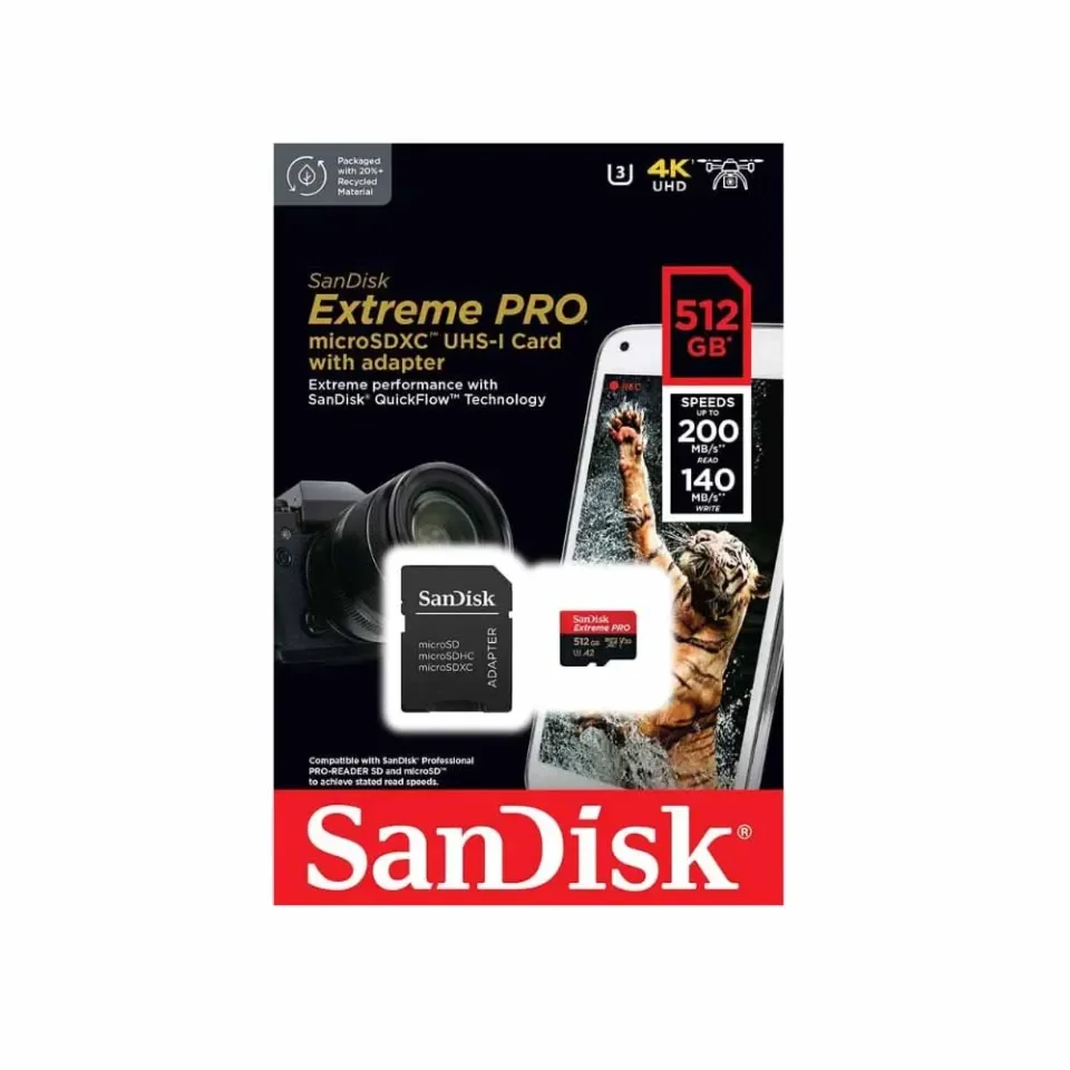 SanDisk Extreme Pro 512GB Micro SD Card SDXC A2 UHS-I V30 Class 10, Up to