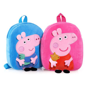 27cm/10.6in Peppa Pig Qriginal Kawaii Plush Schoolbag Toys Cute Cartoon George Kindergarte Anime Schoolbag Kids Birthday Gifts