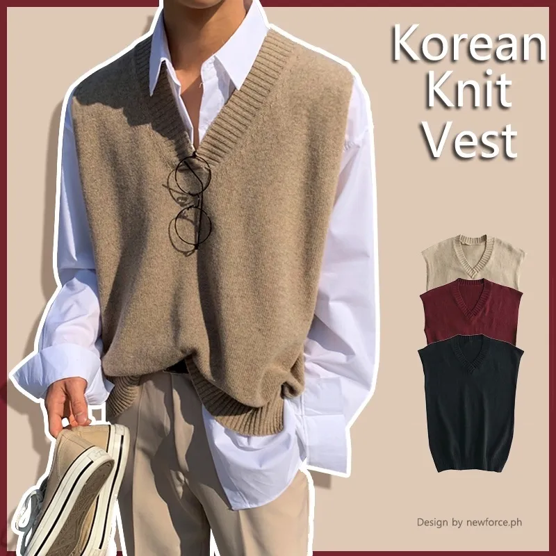 Crew Neck Ribbed Knit Vest | Streets of Seoul | Men's Korean Style Fashion
