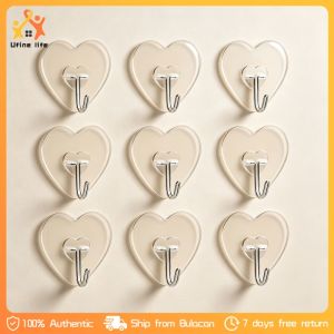20/10pcs Heart Shaped Transparen Strong Adhesive Hook Wall Hanging Wall Load-bearing Transparent Seamless Dormitory Wall Hook