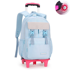 กระเป๋าโรงเรียนรถเข็นใหม่เด็กผู้หญิงโรงเรียนประถม8-12ปีกระเป๋าเป้สะพายหลังความจุขนาดใหญ่กันน้ำถอดได้6ล้อ