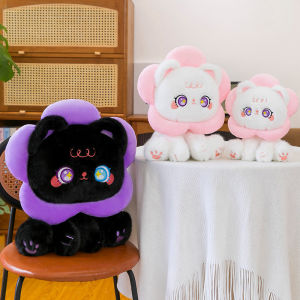 Plush Flower Loop Cat Soft Stuffed Animal Doll Purple Black Dark Punk Style Kitten for Kids Girls Boys Gift Bunga