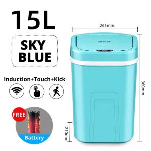 𝓱𝔃𝓬 FREE BATTERY 15L Smart Induction Trash Can Wireless Sensor Large Automatic Trash Bin Home Intelligent Electric Garbage For Bathroom Kitchen Intelligent Touch Free Smart Trash Can Trash Bin high quality