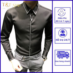 Áo sơ mi Áo sơ mi nam T&T cổ viền vải lụa hàn tay dàiđường thêu tạo điểm nhẫn chuẩn style Hàn Quốc N10