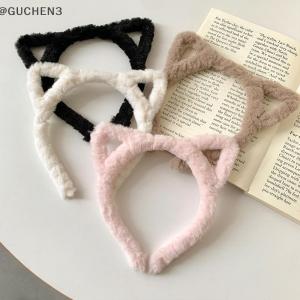 GUCHEN3🦋 Mèo Tai Headband sang trọng mùa đông lông thỏ tai hairband dễ thương tóc bó lông Headband ngọt rửa mặt Headband cô gái Head Hoop Phụ kiện tóc