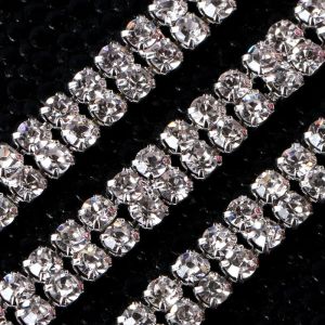 Clear Applique Compact Sparkling DIY Chain Rhinestone 1 Yard 1-row 2-row 3-row Trim Crystal