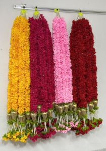 Traditional Handcrafted Artificial Flower String with Pearl-Finish Acrylic Beads | Pooja Festival & Diwali Décor (Pack of 1 Pc)