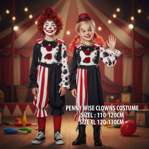 Bộ Trang Phục Hóa Trang Hề Trẻ Em Pennywise Halloween Kèm Mũ Áo Quần Dây Đeo – Size L XL