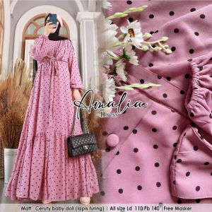 GAMIS WANITA MOTIF POLKADOT AMALIA DRESS CERUTY BABYDOLL LD 110 CM PB 138 CM Dress Kondangan Remaja