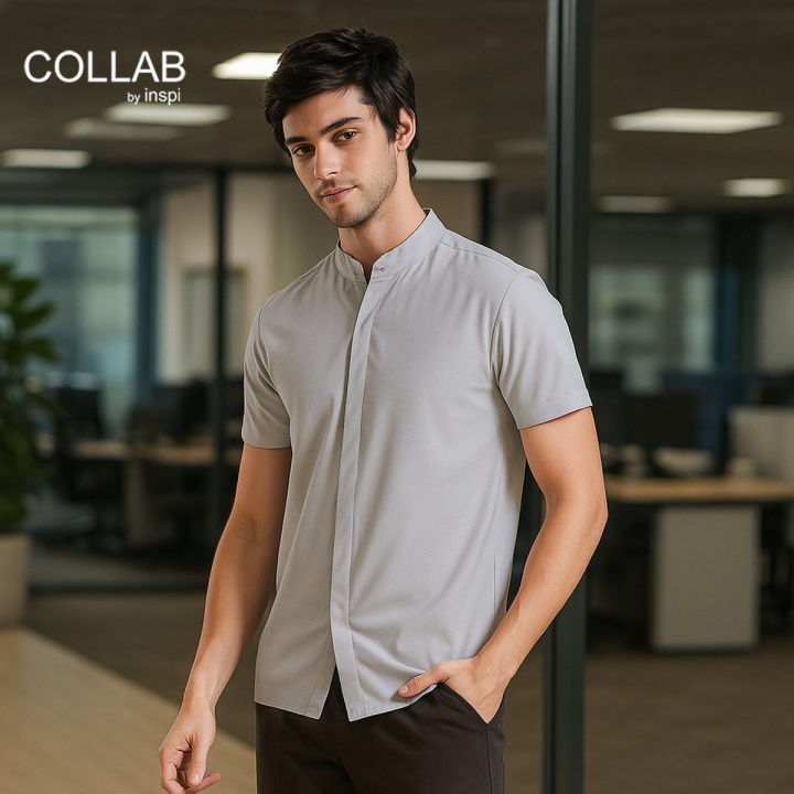 Collab By Inspi Chino Polo Button Up for Men Chinese Collar Casual