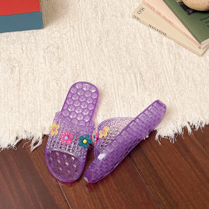 Free Shipping Princess Crystal Shoes Jelly Soft-Soled Half-Slipper Style Closed-Toe Flat-Soled Transparent Crystal Home Slippers For Women