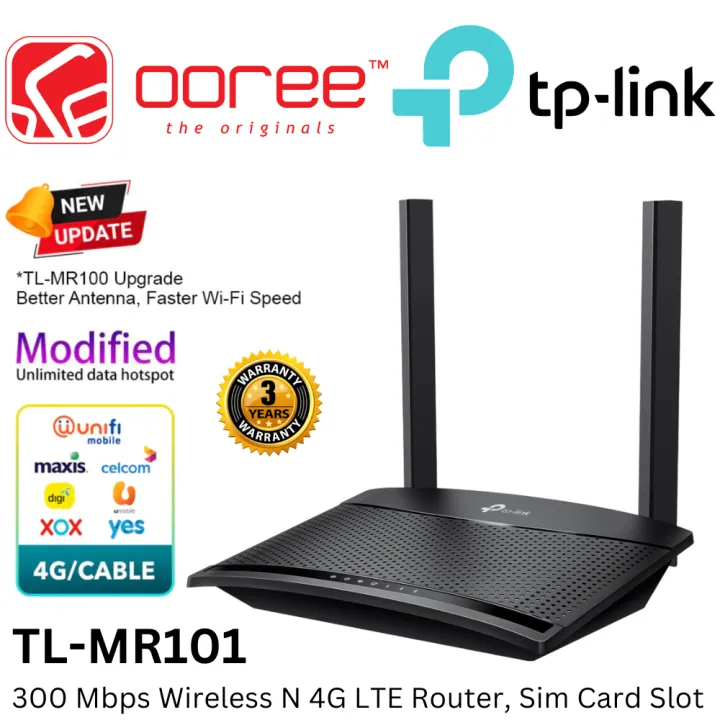TP-LINK TL-MR101 300Mbps Wireless N 4G LTE Router Modified Router with Unlimited Hotspot Support, SIM Card Slot, Plug And Play Design, Up To 32 Concurrent