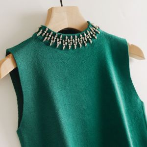 Fashion Woman Blouse Sleeveless Blouse Women Half High Collar Knitted Blouse Shirt Women Knitted Tank Top