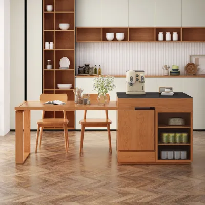Telescopic solid wood rock island table multifunctional dining table retro bar sideboard kitchen cabinet