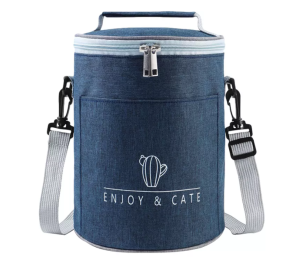 ROUND LUNCH BAG Portable large capacity shoulder lunch bag round barrel aluminum foil insulation bag