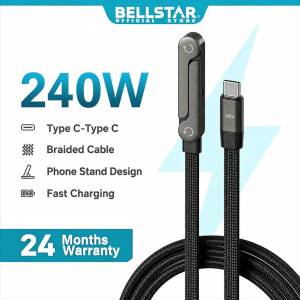 BELLSTAR 240W Type C to Type C Fast Charging Cable 90 Degree Elbow Foldable Phone Stand Braided Wayar Cas Pantas