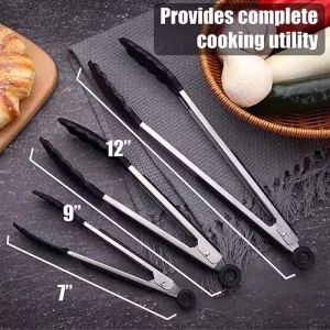 Food Grade Silicone Kitchen Tongs Stainless Steel Heat Resistant Non Slip for Cooking BBQ and Salad