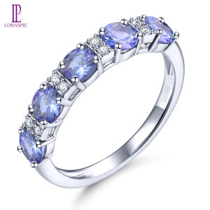 Lohaspie Jewelry Real 1.3 Carats 925 Sterling Silver Rings Natural Tanzanite Ring 925 Silver Ring With Stone Birthstone Ring Women Tanzanite Ring 925 Silver Jewelry