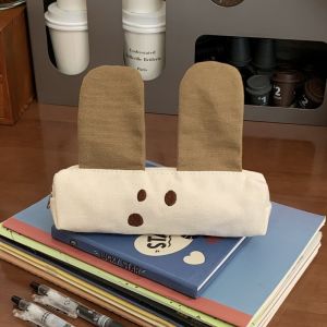 JITEN Large Capacity Pencil Case Canvas Zipper Stationery Organizer Creative Multi-function Pencil Bag School Supplies