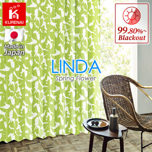 KURENAI (Custom-made) Made in Japan "LINDA Spring Flower" stylish Nordic design room darkening window curtain for living room and bedroom (1 panel with hooks & rings) washable