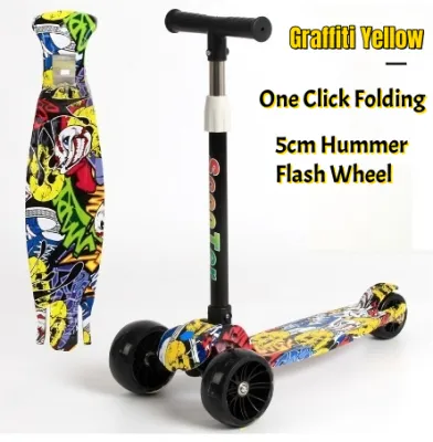 Foldable Graffiti Scooter for Kids 2-12Y | 5cm LED Wheels | 4 Adjustable Heights | 80kg Capacity | Lightweight & Durable ﻿