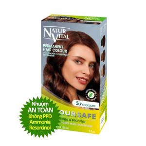 [Màu Sôcôla N.5.7] Gel nhuộm phủ bạcdưỡng tóc an toàn Naturvital Colour Safe không PPD Ammonia-bổ sung các chiết xuất thực vật được chứng nhận organic như hoa hướng dương lô hội và keratin thực vật giúp dưỡng tóc mềm mượt khỏe mạnh.