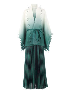Pleated Two-Piece Set Elegant Outfit Loose Pus Size Gradient Lace-up Short Jacket and High Waist Long Skirt #20252023