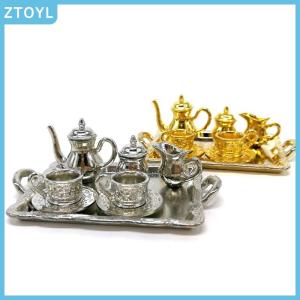 ZTOYL 10Pcs 1: 12 Dollhouse Furniture Miniature Dining Ware Metal Tea Cup Plate Set