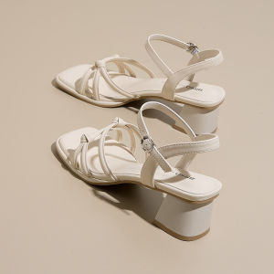 High Heels Womens Wear A Strap Not Tired Block Heel Fashionable and Versatile Silver Sandals Roman Shoes