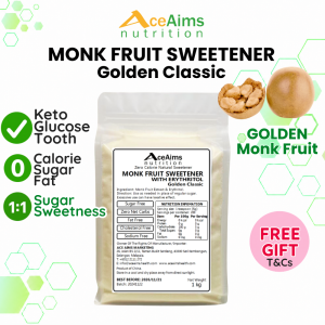 ACE AIMS Monk Fruit Sweetener Golden Classic w Erythritol 1kg | Natural Sugar Substitute 0 Calorie 0 Sugar Keto Diet Glucose Tooth Friendly