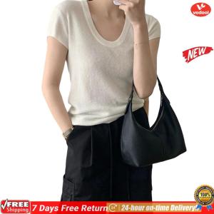 [Vodool Official Mall] PU Shoulder Bag Solid Color Top Handle Handbag for Women Travel Shopping Work