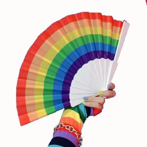 Rainbow folding fan 23cm hand fan white frame plastic fan LGBT proud moon party decoration
