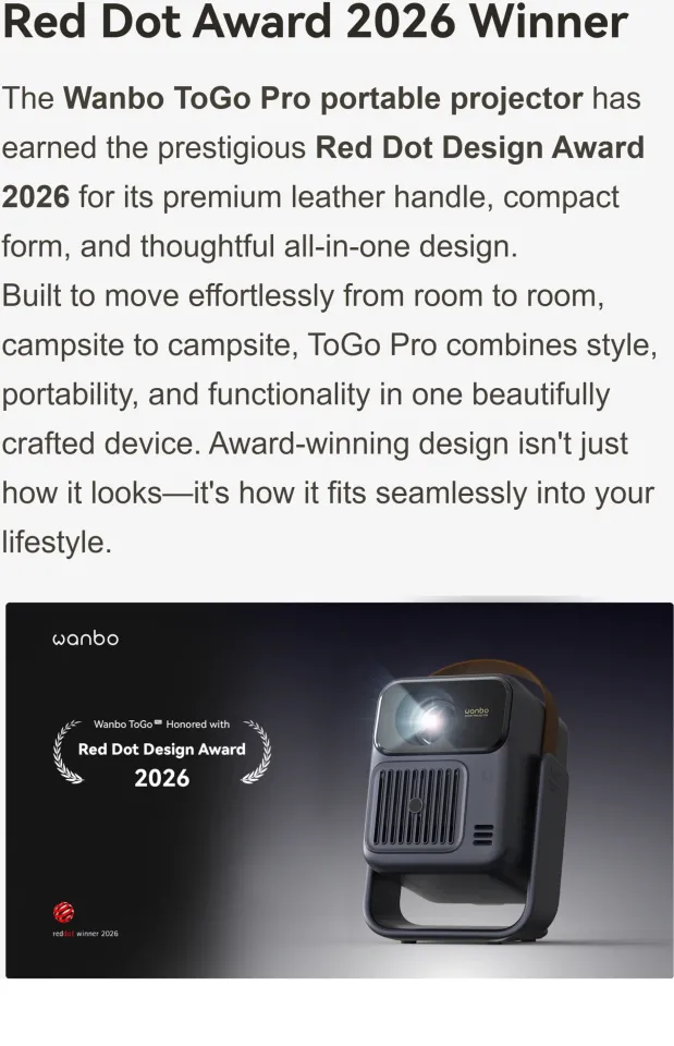 WANBO ToGo Pro Portable Projector | Google TV 14 | Full HD 1080p