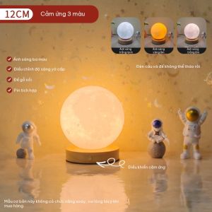 Đèn Ngủ Mặt Trăng Cảm Ứng Xoay 360° Đèn LED Hình Mặt Trăng Sạc USB Để Bàn Đầu Giường Decor