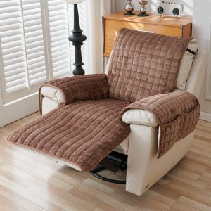 VALUEPULSE Flannel Plush Recliner Sofa Cover Wear Resistant Non-Slip Sofa Slipcovers  Side Pockets Armchair Cover Home Use