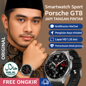 Terkini GT8 Jam Tangan Pintar Olahraga Porsche/Gelang Pintar Bluetooth/Jam Tangan Digital Tahan Air Detak Jantung Tampilan Warna/Jam Tangan Olahraga Luar Ruangan Pria/Jam Tangan Bisnis Kelas Atas Pria