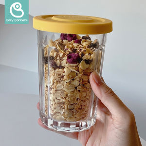 Cozy Corners กล่องแก้วถนอมอาหาร แก้วบอโรซิลิเกต แนวตั้ง พร้อมฝาปิด สไตล์เกาหลี และญี่ปุ่น สําหรับนักเรียน สํานักงาน เข้าไมโครเวฟได้ แบ่ง 2 ช่อง