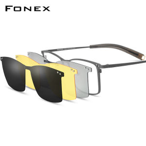 FONEX Titanium Gọng kính người đàn ông thiết kế thương hiệu vuông clip trên Flip-up Kính mắt tùy chỉnh kính mắt cho mắt với Polaroid & nhìn trong đêm & 3D ống kính 85760
