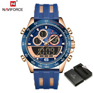 NAVIFORCE Brand Fashion Mens Digital Quartz Sports Watch LED Du al Display Waterproof Chronograph Luminous Alarm Military Clock