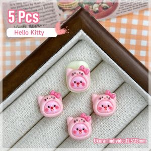 5 pcs Seni Kuku Kartun Lucu Campuran Seni Kuku Paku Resin  Hiasan Kuku Campuran hewan kecil Bunny Bear
