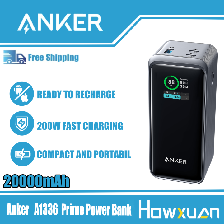 Anker Prime 200W Fast Charge 20000mAh mAh Super Fast Charge High Capacity Charging Power Outdoor Portable for macbook/iOS devices with screen display