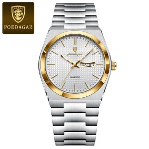 Đồng hồ nam Poedagar chính hãng T821 có lịch thứ dây thép không gỉ chống nước tặng kèm quà