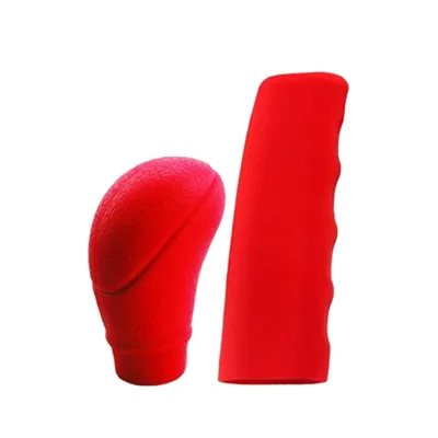2Pcs Set Silicone Car Gear Shift Knob Cover Handbrake Covers Non-Slip Leather Grain Shift Knob Cover