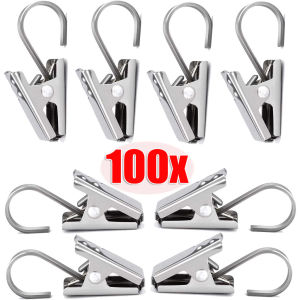100/50/30PCS Iron Curtain Clips with Hooks Multifunctional Mini Metal Hook Clip Photo Socks Clothing Metal Holder Clamp