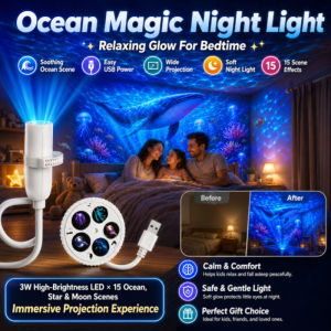 🔥Beli1 Percuma1✨15 Colors Choose/360° Rotation【3D Ocean Atmosphere Starry Projector Lamp】Creative Deep-Sea Projector Lamp 创意深海投影灯 Soft Light Moon Lamp / LED Night Light For Bedroom / USB Projector /Universal Background Light/Calming Sleep Aid