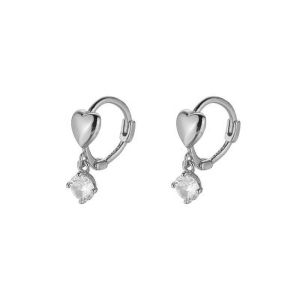 TIMIA Sweet Simple Love Diamond Circle Ear Buckle Round Heart  Earrings Female Earrings Korean Style Earrings Zircon Hoop Earrings