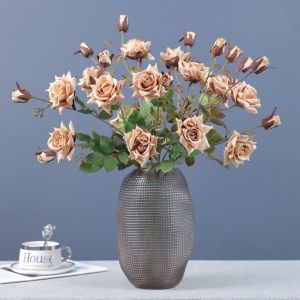 WHITE 3 Head Artificial Rose Branch Retro Luxury Fake Flowers DIY Vase Decor Elegant Simulation Rose Flower Home Living Room Decor