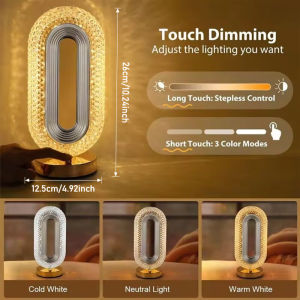 Keranixy Wireless Table Lamp Touch Sensor Rechargeable Night Light 3 Color Modes Portable Metal Retro Lampu Meja LED