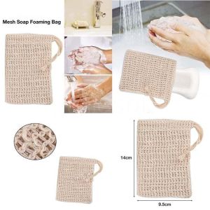 Exfoliating Double-Layer Nylon Mesh Soap Saver Sack Bubble Net with Drawstring and Wooden Beads Bar Soap Saver Mesh Bag
