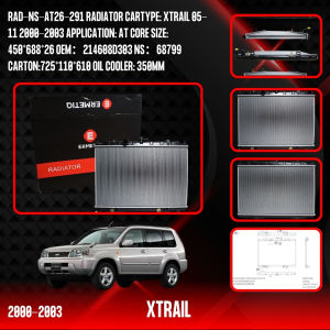 XTRAIL 05-11 2000-2003 RAD-NS-AT26-291 RADIATOR CARTYPE: APPLICATION: AT CORE SIZE: 450*688*26 OEM:214608D303 NS:68799 CARTON:725*110*610 OIL COOLER: 350MM